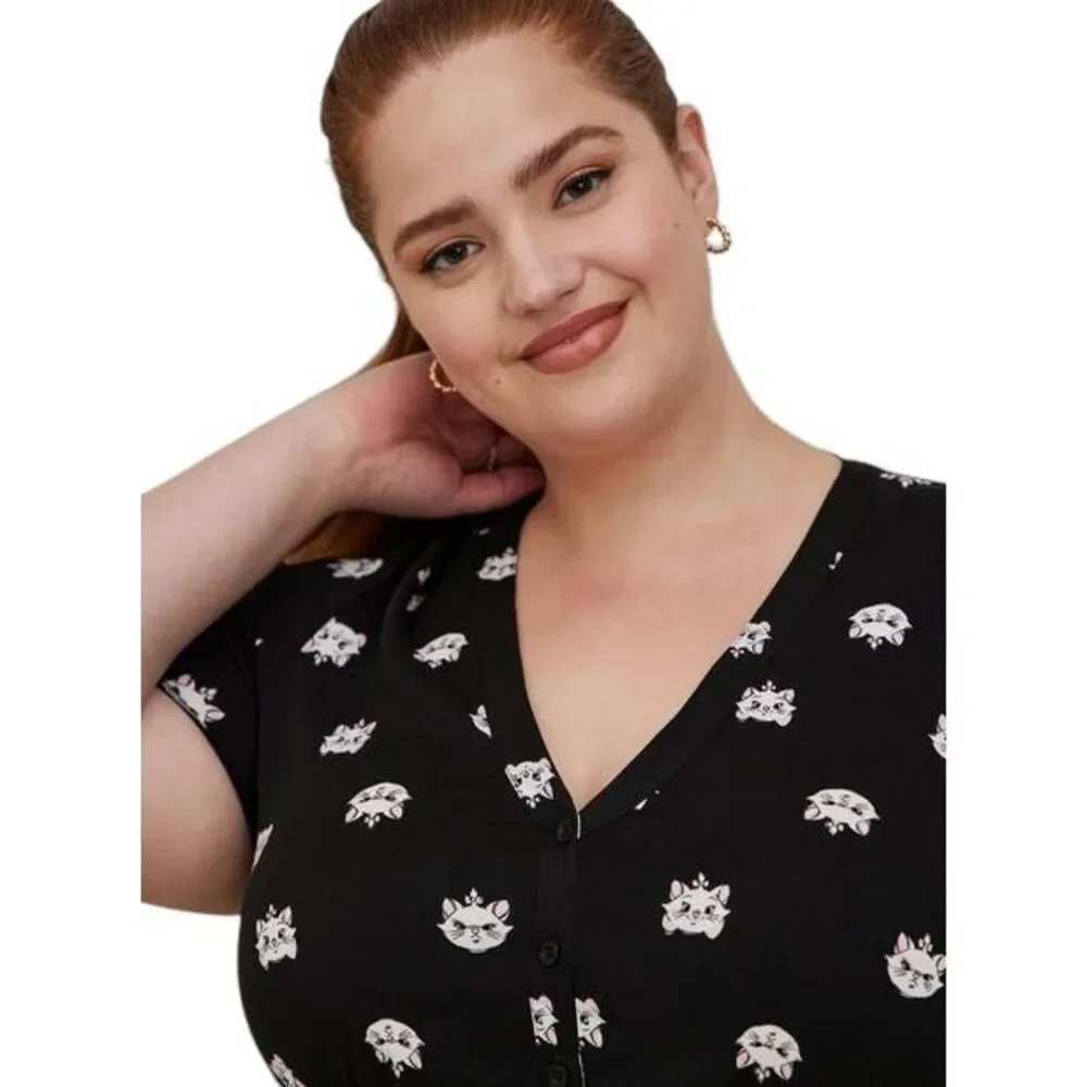 Torrid Disney Plus Size 4X Shirt Dress Midi The Aristocats‎ Black Challis 269 - Picture 3 of 16
